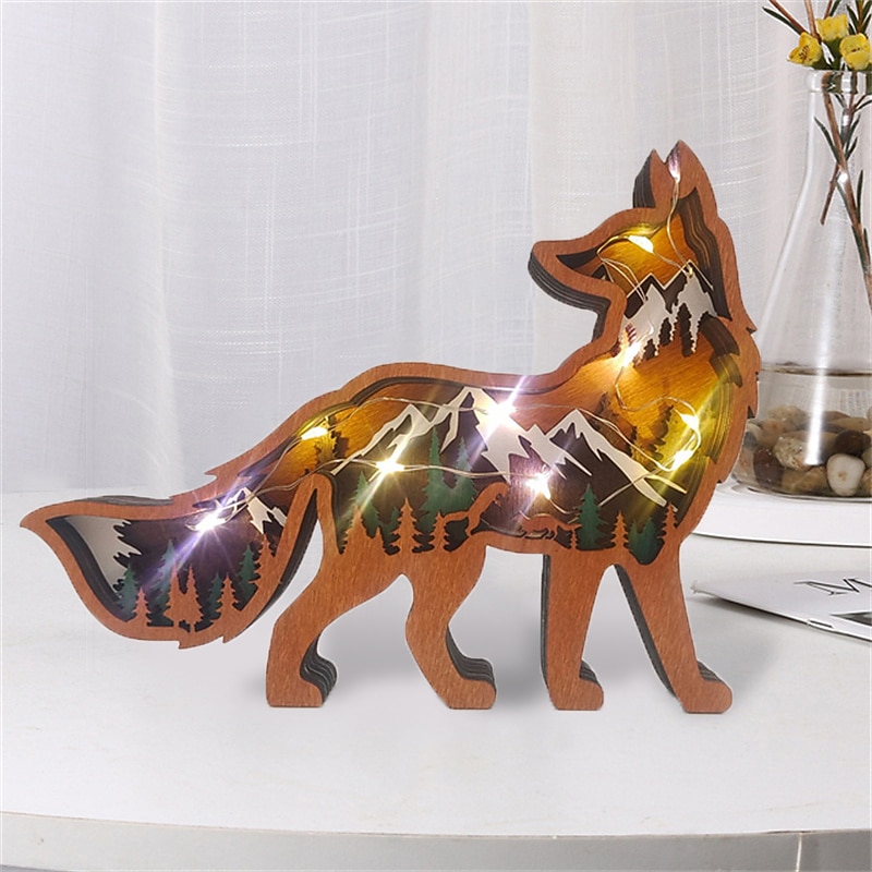 Деревянные украшения в виде животных, светодиодный светильник, 3d полая резьба, домашний декор, фигурки, ремесла, офисный стол, украшения для спальни, аксессуары 2025 - $21.99 –P17