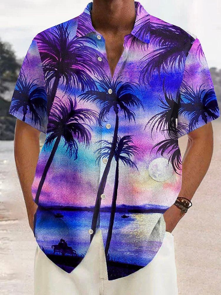Voor heren Kokosnootboom Tropische planten Overhemd Hawaiiaans overhemd Aloha-shirt Korte Mouw Overhemd Strijkijzer Tropisch Modieus Streetwear Straat Casual Dagelijks Rood Paars Bruin S M L 2025 - $24.99 –P6