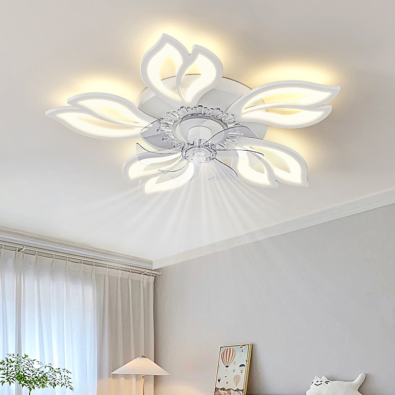 LED Ceiling Fans Dimmable with Remote Contral Flower Design Flush Mount Ceiling Lamp Acrylic Lampshade Chandelier Bedroom Living Room 2025 - $259.09 –P2