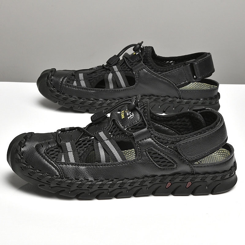 Sandali da uomo traspiranti in similpelle per esterni – scarpe sportive da pescatore con punta chiusa e lacci elastici regolabili per escursionismo, passeggiate e abbigliamento casual estivo del 2026 a $46.99 –P2