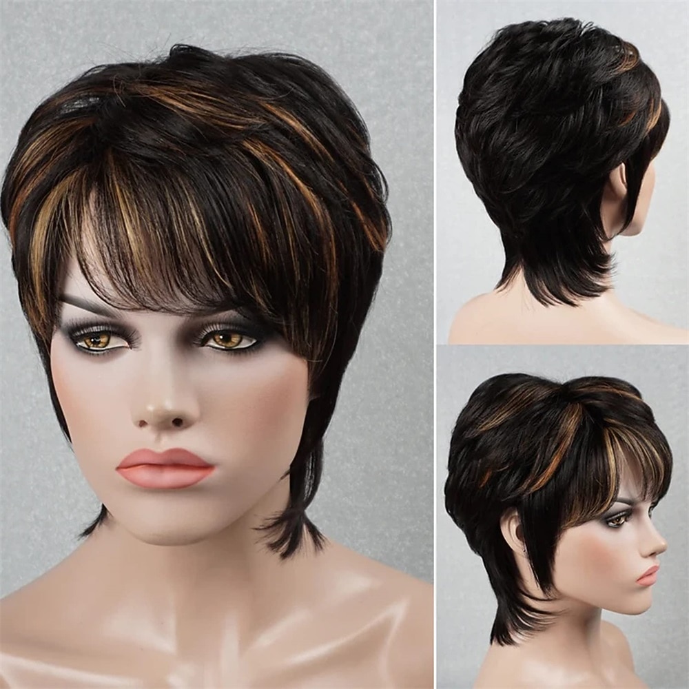 parrucca pixie cut per donne nere capelli umani vergini al 100% nessuno parrucche a strati frontali in pizzo con frangia capelli umani veri brasiliani parrucche pixie corte per donne nere uso del 2025 a $23.99 –P7