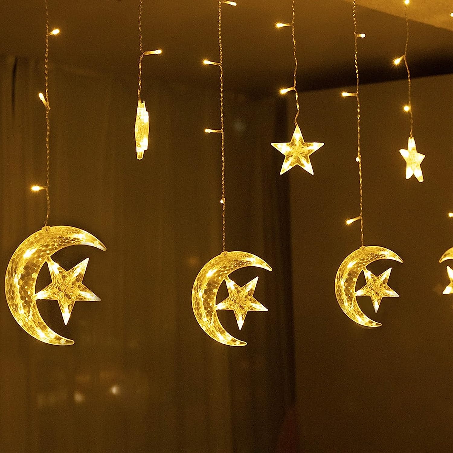 elegantní svatební hostina ramadán eid string lights - 12pcs moon &amp; hvězda, 2,5m led záclonová lampa, svatba &amp; festivalová dekorace, neonová lucerna pohádková světla pro svátek eid al-fitr 2025 - $26.99 –P5