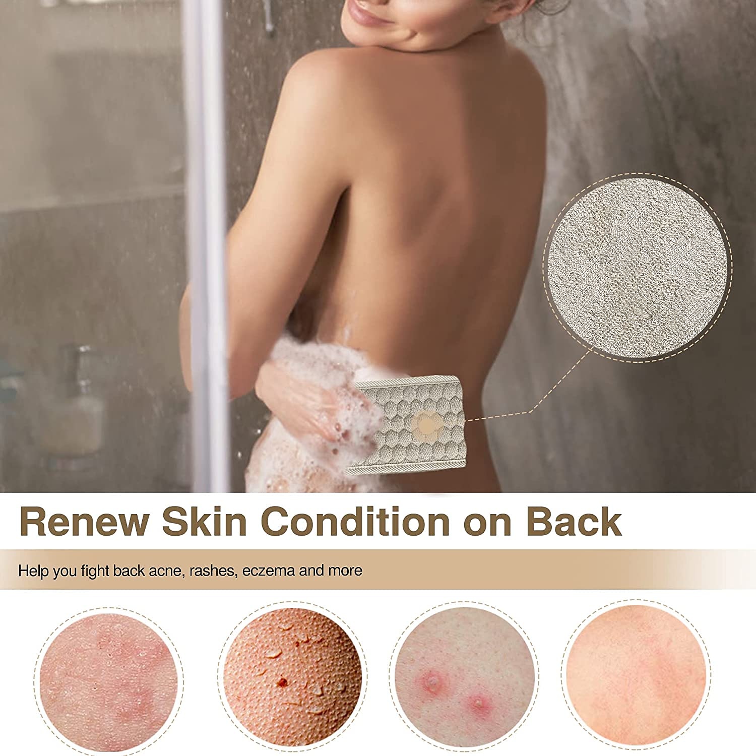 Peeling-Rückenschrubber und Peeling-Schwamm-Pad-Set für die Dusche, Bade-Duschschrubber für Männer und Frauen, Luffa-Schrubber zur Tiefenreinigung und Entspannung Ihres Körpers (83,8 cm und 9,7 cm) 2025 - $6.99 –P4