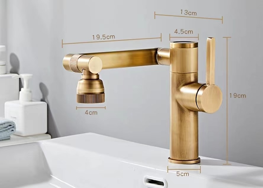 Foldable Bathroom Sink Mixer Faucet LED Displayer, Vintage 360 Swivel Spout Rotatable Wash Basin Tap, Brass Retro Single Handle One Hole with Cold and Hot Water Hose 2025 - $137.99 –P1