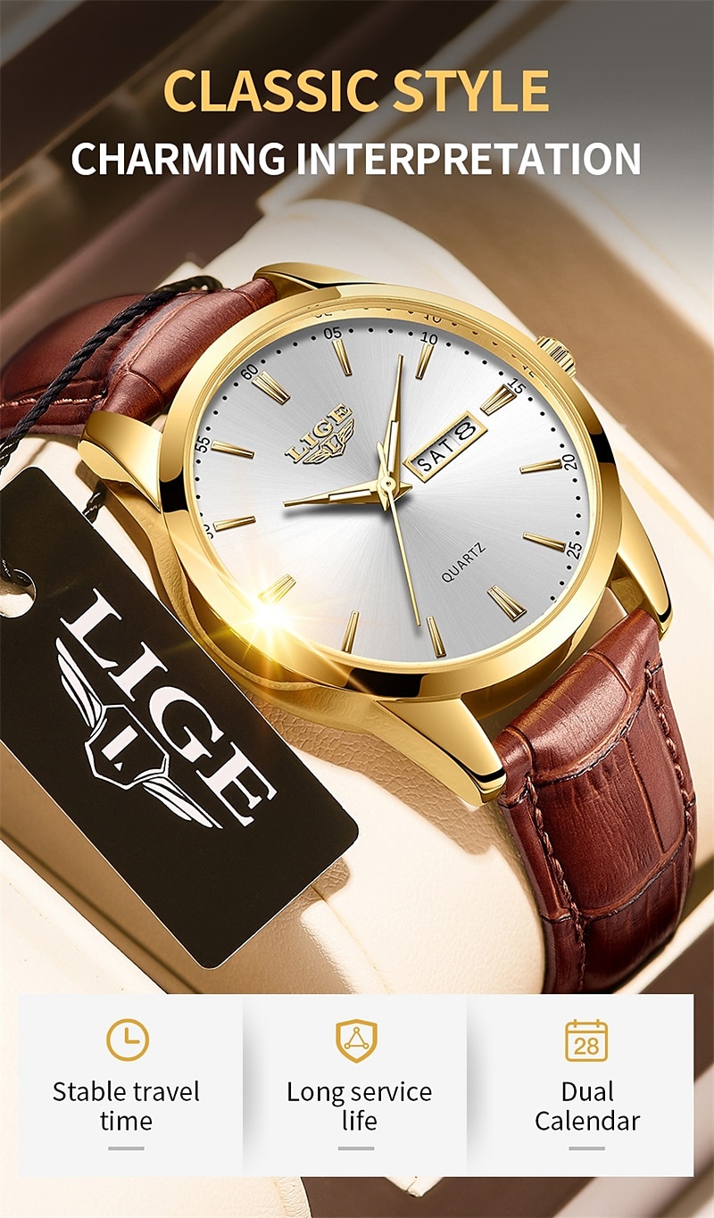 Men Quartz Watch Luxury Business Wristwatch Analog Luminous Calendar Date Week Waterproof PU Leather Watch 2025 - $22.99 –P7