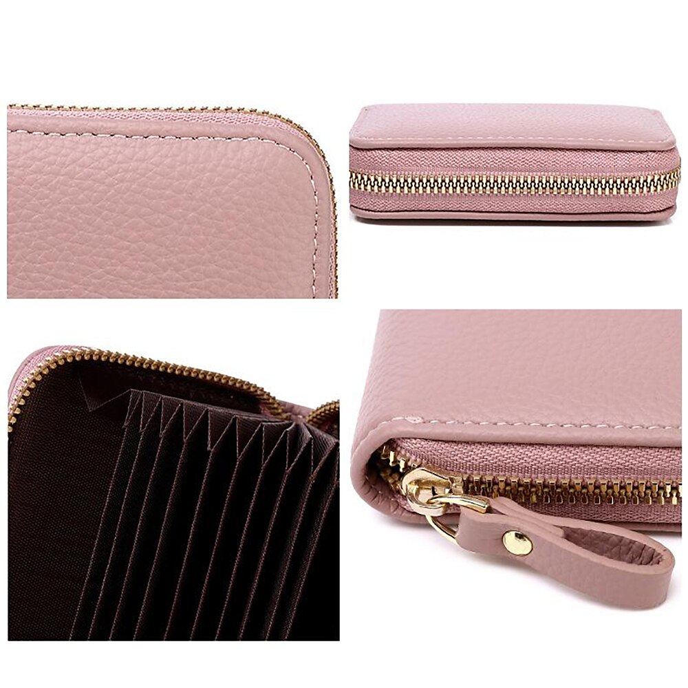 Womens Leather Credit Card Holder Black and Pink