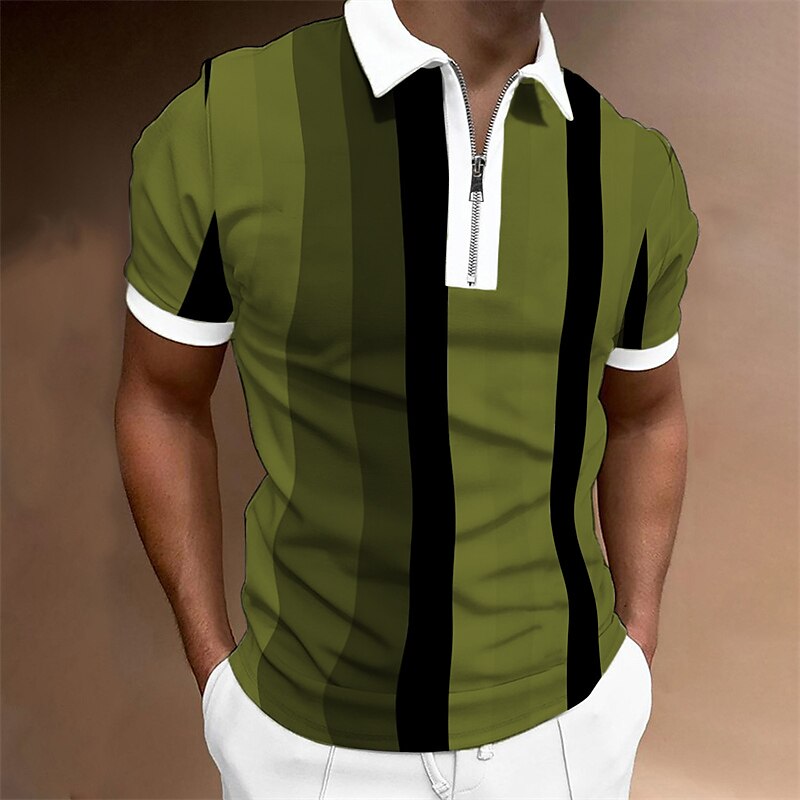 Herren Zip Polo Poloshirt Casual Täglich Viertel Postleitzahl Kurzarm Modisch Basic Farbblock Vertikale Streifen Zip Sommer Regular Fit Dunkelgelb Rosa Blau Braun Grün Grau Zip Polo 2025 - $15.49 –P3