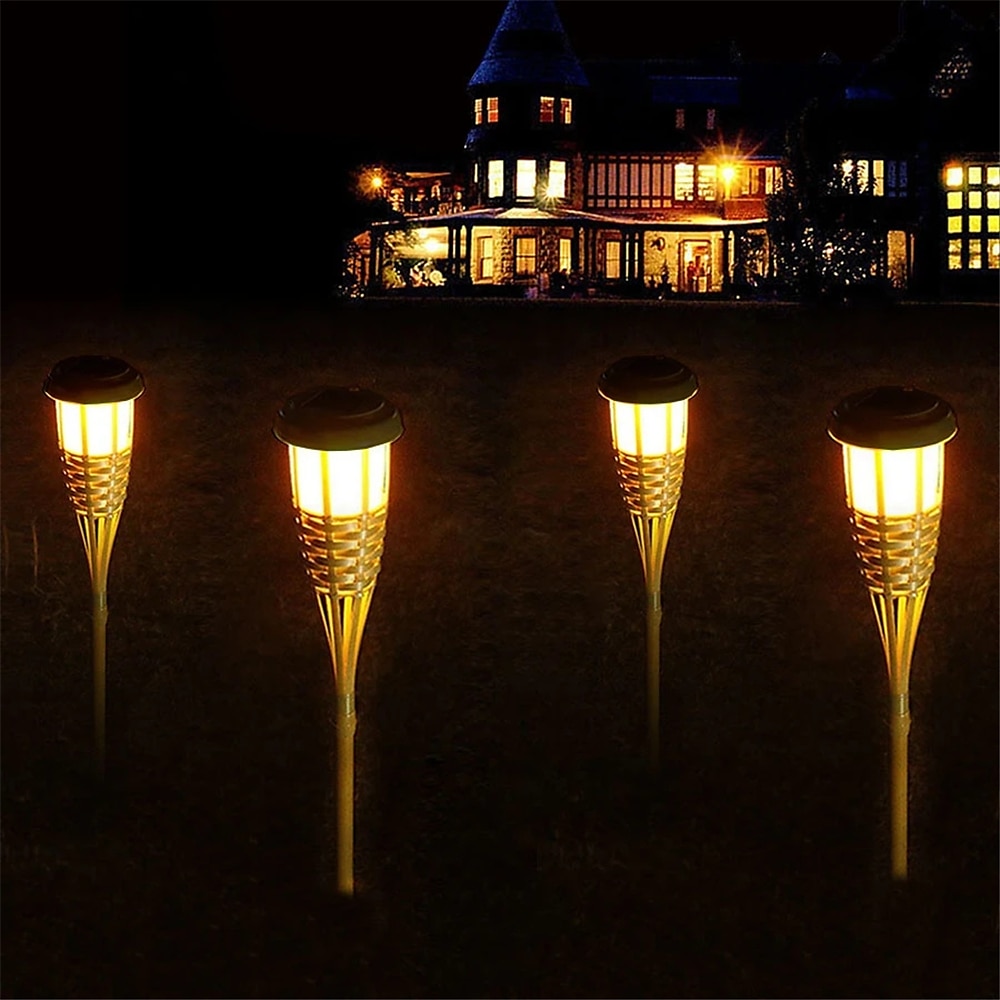 2 uds jardín al aire libre solar bambú antorcha luz paisaje camino solar antorcha luz solar camino césped lámparas spotligh fiesta decoración lámpara 2025 - $32.99 –P5