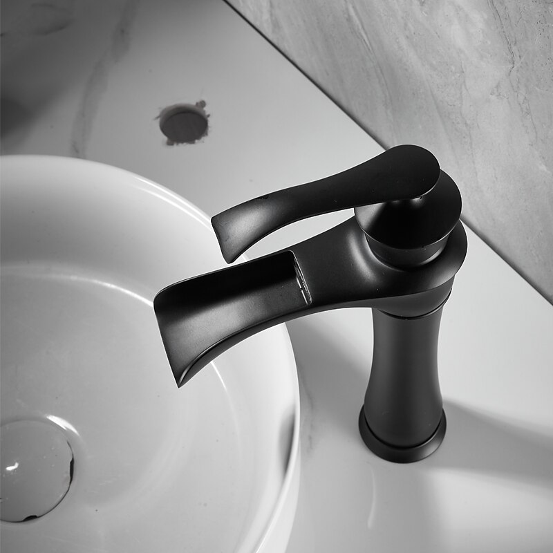 Waterfall Basin Sink Mixer Faucet Black, Tall Bathroom Taps Single Handle One Hole with Hot and Cold Hose Vessel Water Tap Deck Mounted 2025 - $137.99 –P6