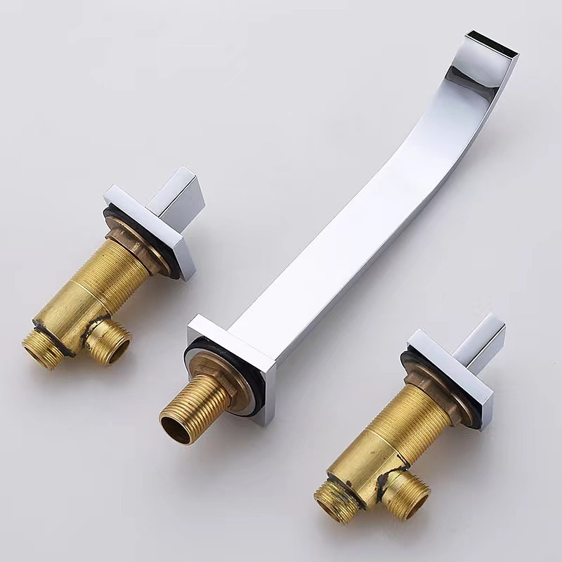 Wall Mounted Bathroom Sink Mixer Faucet Waterfall, Widespread Basin Taps Vintage Brass 2 Handles 3 Holes Washroom Wash Baxin Tap with Cold Hot Water Hose 2025 - $113.99 –P6