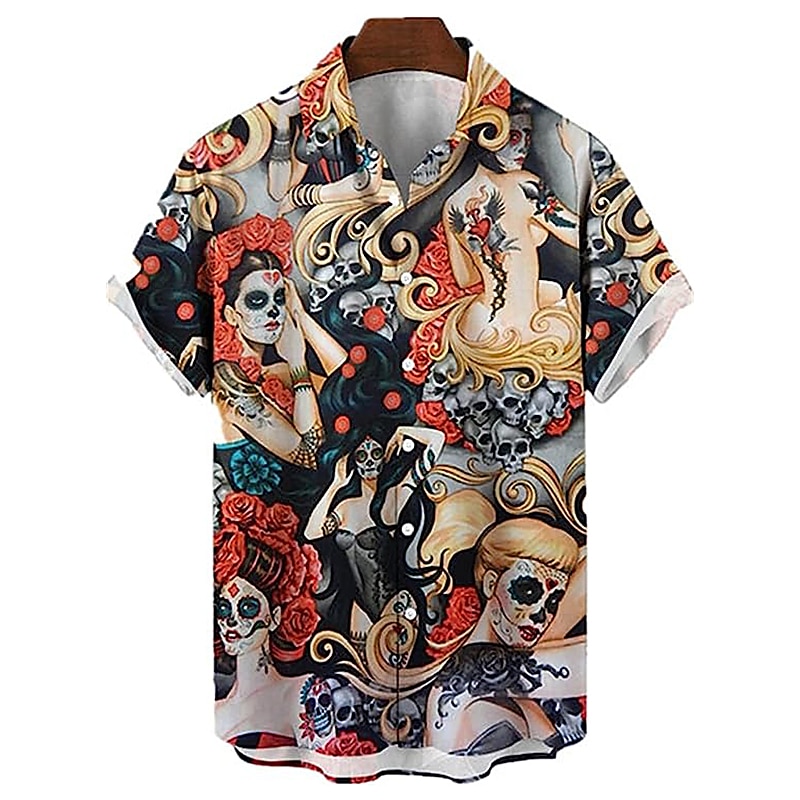Men's Palm Leaf Pin Up Girl Shirt Summer Hawaiian Shirt Aloha Shirt Short Sleeve Shirt Turndown Vintage Fashion Designer Vacation Casual Daily Yellow Blue Brown Print S M L 2025 - $24.99 –P5