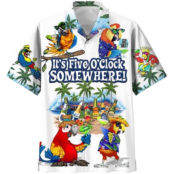Per uomo Alfabetico Pappagallo Spiaggia Camicia Camicia hawaiana Camicia Aloha Manica corta Camicia Collo ripiegabile Tropicale Di tendenza Hawaiano Informale Hawaiano Per eventi Bianco Blu Azzurro del 2025 a $24.99 –P4