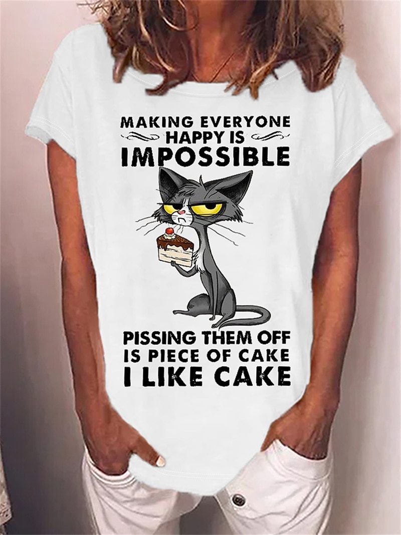 Γυναικεία Μπλουζάκι Γάτα Γράμμα Κείμενο Βασικό Κοντομάνικο Στρογγυλή Λαιμόκοψη Κανονικά μπλουζάκια Καθημερινά Σαββατοκύριακο Στάμπα Λευκό Ρουμπίνι Θαλασσί Πράσινο του τριφυλλιού Γκρίζο 2025 - $19.99 –P1