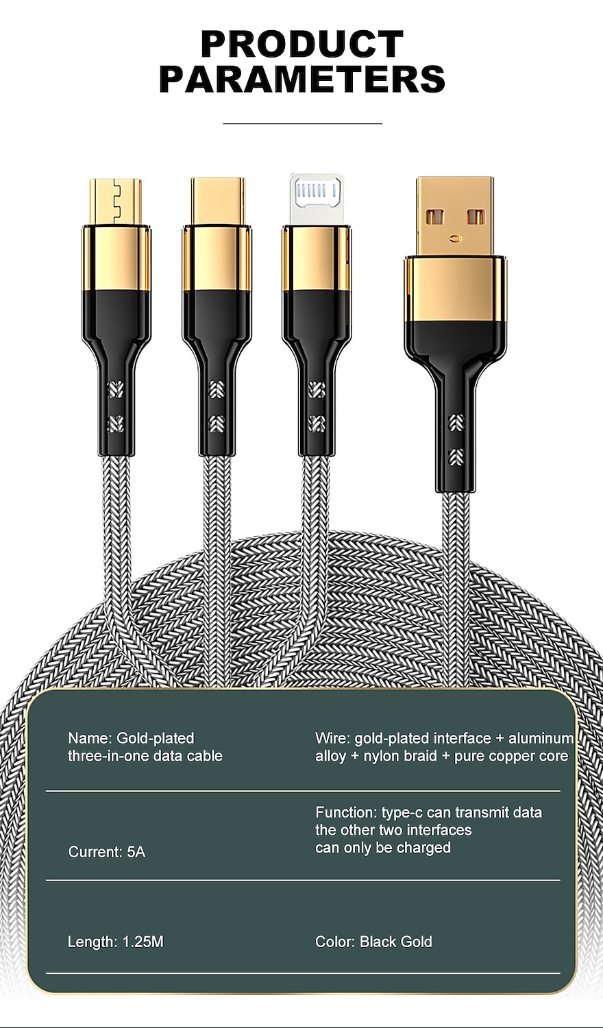 Multi Charging Cable 3 In 1 Charging Cable Multiple USB Cord Nylon Braided Charger For IP/Type-C/Micro-USB Compatible With Most Cell Phones/Tablets/Samsung Galaxy/and More 2025 - $13.99 –P10