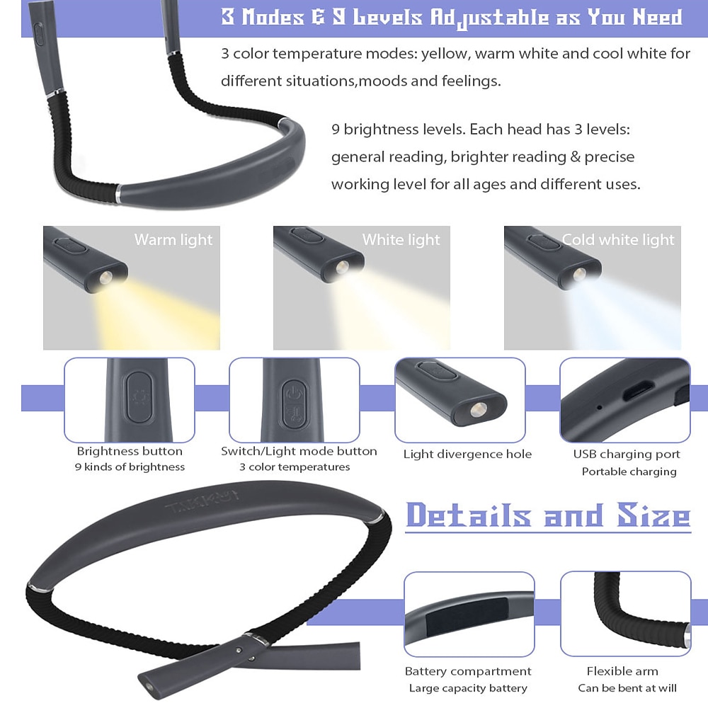 led-halsleeslampjes nieuwigheid flexibele nekverlichting handsfree boeklicht hanling leeslamp draagbare usb oplaadbare boekverlichting 2025 - $29.99 –P9