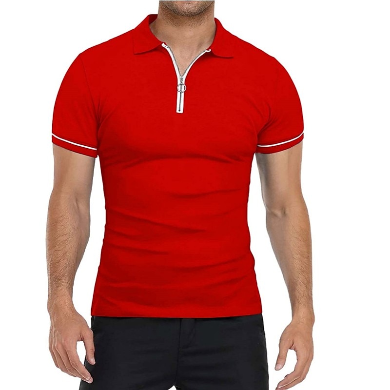 Men's Golf Shirt Polo Sports & Outdoor Casual Quarter Zip Short Sleeve Fashion Streetwear Solid Color Plain Zipper Summer Light Blue Black White Red Navy Blue Dark Grey Golf Shirt 2025 - $16.49 –P9