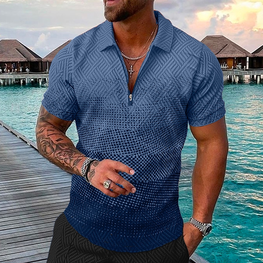 Men's Geometric Hawaiian Polo Shirts Golf Shirt Short Sleeve Polo Shirts Collared Shirts Casual Beach Wear Vacation Wear Party Outfits 3D Print Quarter Zip Polo Yellow Pink Blue 2025 - $22.99 –P6
