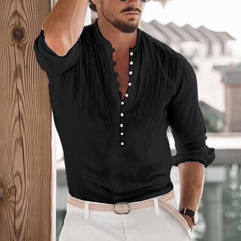 Per uomo Camicia Camicia Estiva Abbigliamento da spiaggia Camicia casual Camicia con colletto alla coreana Camicia con Bottoni Nero Bianco Blu Verde Kaki Manica Lunga Semplice Girocollo Vacanza del 2025 a $24.99 –P3