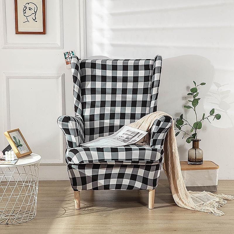 stretch wingback stoltrekk vinge stol slipcovers med seteputetrekk spandex jacquard wingback lenestoltrekk til ikea strandmon stol 2025 - $53.99 –P12