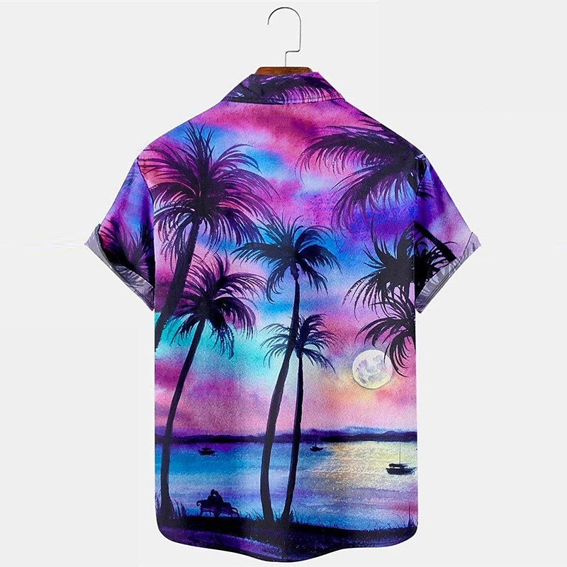 Voor heren Kokosnootboom Tropische planten Overhemd Hawaiiaans overhemd Aloha-shirt Korte Mouw Overhemd Strijkijzer Tropisch Modieus Streetwear Straat Casual Dagelijks Rood Paars Bruin S M L 2025 - $24.99 –P7