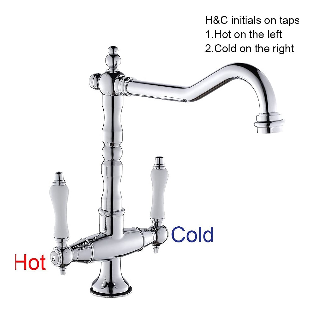 Twin Lever Traditional Kitchen Sink Mixer Taps, Dual Lever Cold and Hot Faucet Deck Mounted, 360° Swivel Spout Sink Tap with 2 Ceramic Handles, Antique Brass Classic Double Handle for Kitchen Bathroom 2025 - $113.99 –P3