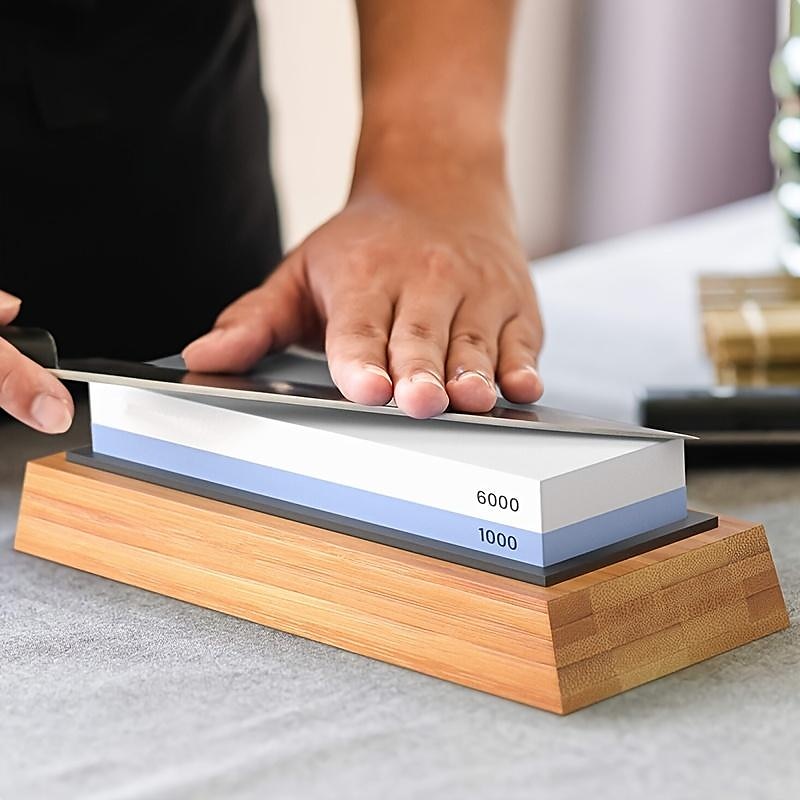 1pc Premium Whetstone, Knife Sharpening Stone, 2 Side Grit 1000/6000 Waterstone, Whetstone Knife Sharpener, Non-Slip Bamboo Base &amp; Angle Guide 2025 - $35.99 –P4