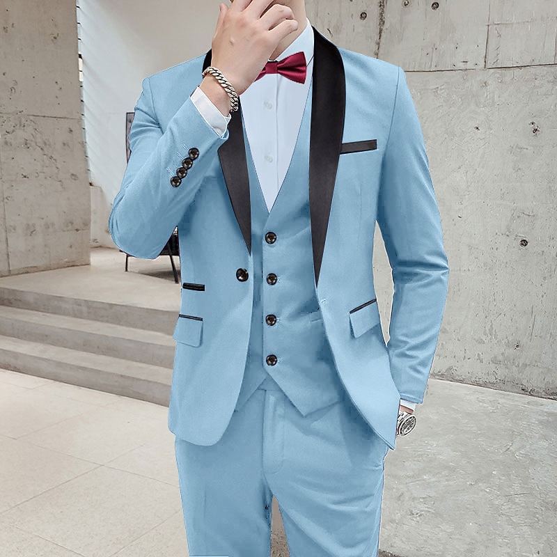 Men's Wedding Party Tuxedos Pink Royal Blue Summer Solid Color Standard Fit 3 Piece Single Breasted One-button 2025 - $129.99 –P6