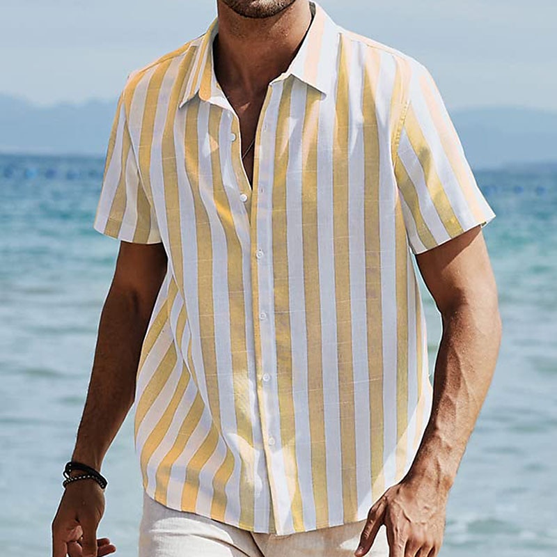 Per uomo Camicia Camicia Estiva Camicia casual Camicia da Spiaggia Camicia con Bottoni Camicie a righe Nero Rosa Verde Blu scuro Grigio Manica Corta A righe Bavero Vacanza Streetwear Stampato del 2025 a $20.99 –P19