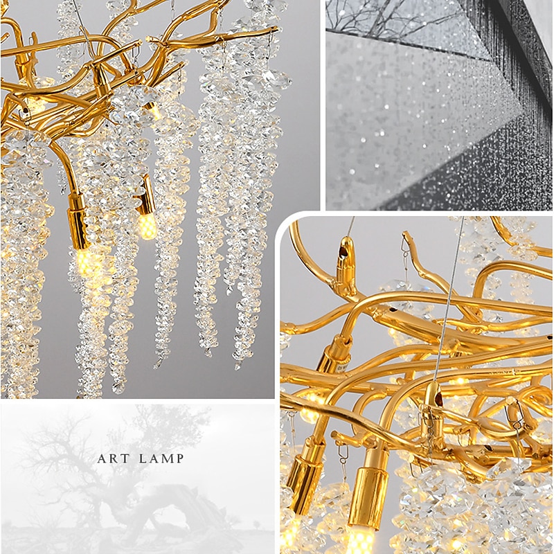 led lysekroner moderne luksus, 23,6"/31,2" 8/12-lys gullkrystall for hjemmeinteriør kjøkken soverom jern kunst tregren lampe kreativ lampe lys varm hvit 110-240v 2025 - $739.49 –P4
