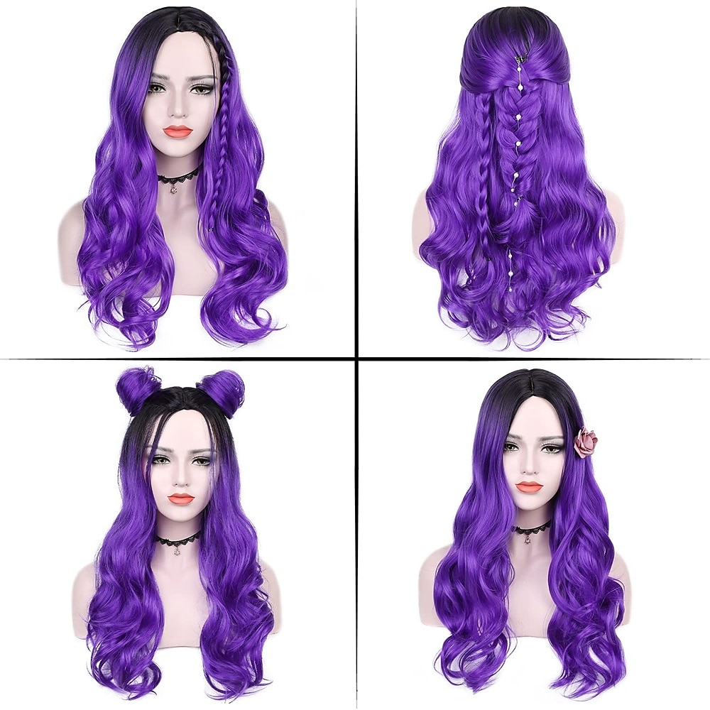Perruques Ombre Aimante Vert Bleu Longues Bouclées Wavy Perruque Teal Blue Partir sur le Côté 2 Tons Racines Foncées Perruques de Fête Quotidienne Cosplay pour Femmes Perruques d'Halloween de 2025 ? $31.99 –P6