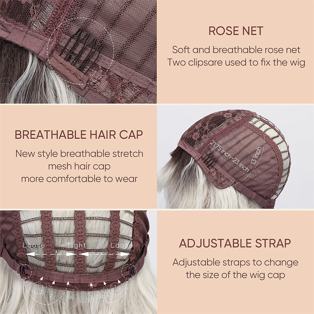 korte wit zilveren pruiken voor vrouwen ombre zwart en grijs krullend pruik met pony halflang synthetisch haar water wave bob pruik grijze kleurrijke pruiken 2025 - $24.99 –P5