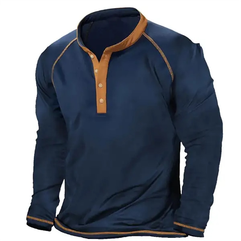 Herr Henleytröja T-tröja Långärmad tröja Slät Henley Gata Semester Långärmad Button-Down Kläder Designer Grundläggande Modernt Modernt 2025 - $22.99 –P1