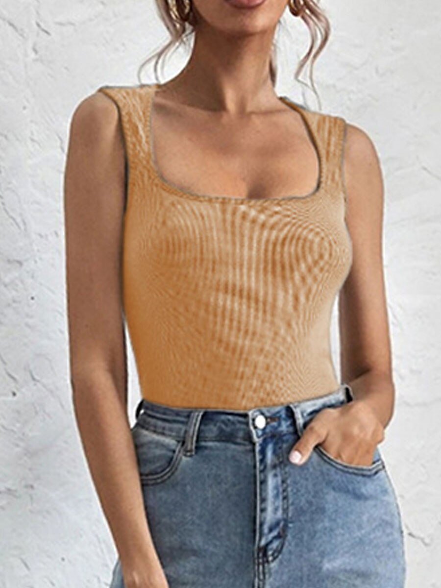 Women's Sweater Vest U Neck Ribbed Knit Polyester Cold Shoulder Summer Spring Outdoor Daily Going out Stylish Sexy Soft Sleeveless Solid Color Black White Khaki S M L 2023 - US $18.49 –P4