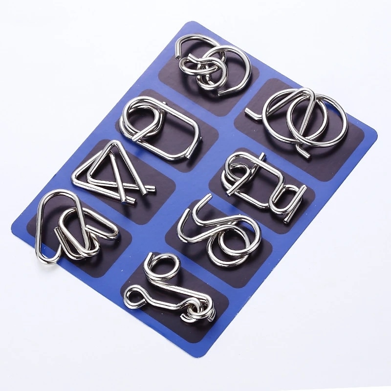 8 st/set iq metall pussel hjärnteaser intelligens lösning ring montessori pussel för barn vuxna anti-stress fidget leksak 2025 - $17.99 –P2