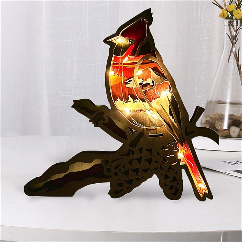 Деревянные украшения в виде животных, светодиодный светильник, 3d полая резьба, домашний декор, фигурки, ремесла, офисный стол, украшения для спальни, аксессуары 2025 - $21.99 –P11