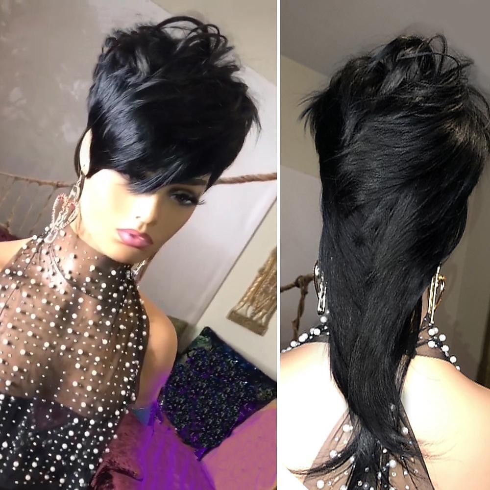 Perruque de cheveux humains brésiliens ondulés avec frange mulet, 10 pouces, entièrement faite à la machine, coupe lutin courte, pour femmes de 2025 ? $51.99 –P4