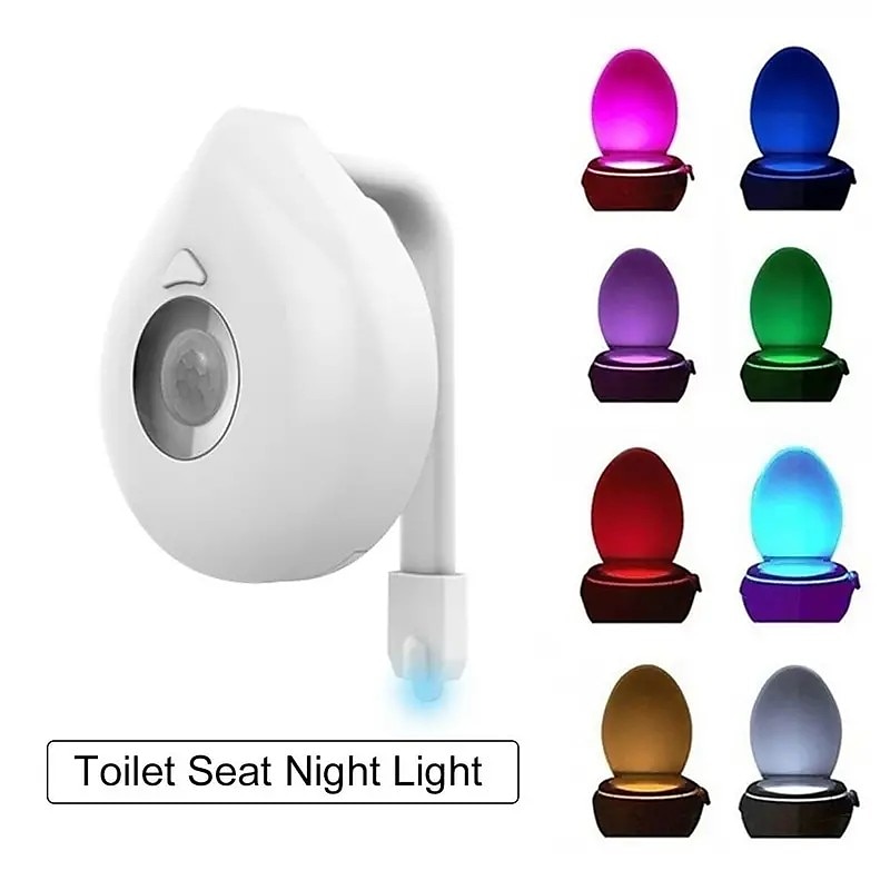 capteur siège de toilette veilleuse smart pir motion 8 couleurs étanche  rétro-éclairage 2 pièces pour cuvette des toilettes led luminaria lampe toilette  lumière de 2023 ? $8.99