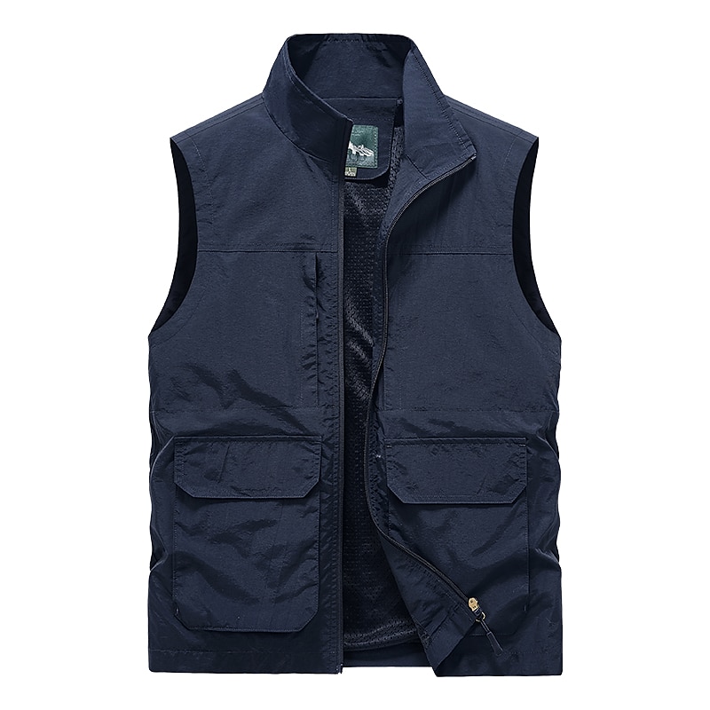Men's Fishing Vest Sleeveless Vest Outdoor Modern Contemporary All Seasons Multi Pocket Chinlon Outdoor Solid / Plain Color Zipper Standing Collar Standard Fit Black ash-colored khaki Army Green Vest 2025 - $36.99 –P3