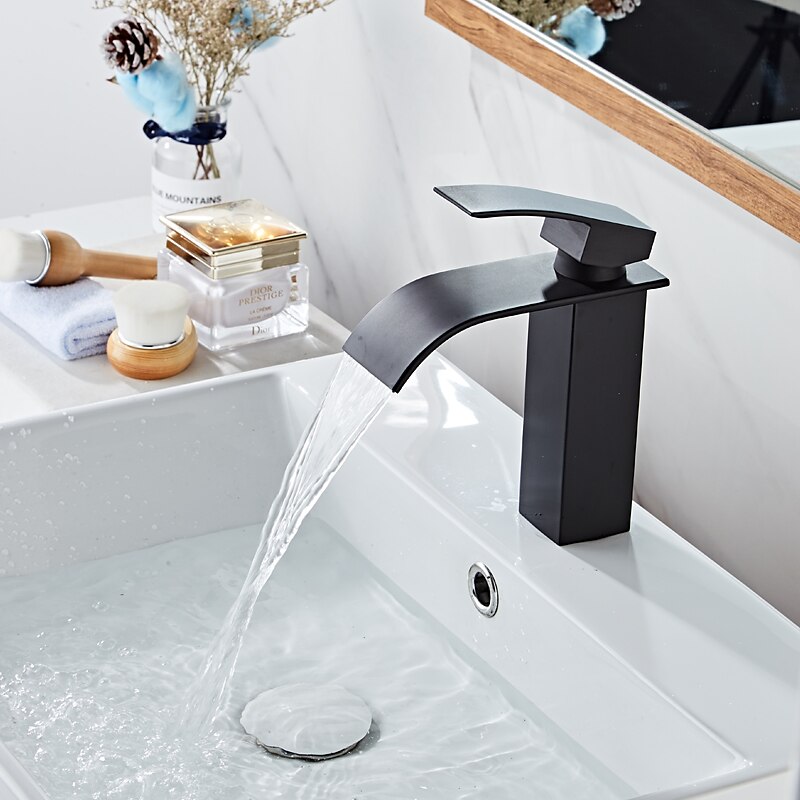 Rubinetto Miscelatore Lavabo Bagno A Cascata Alto Corto, Lavabo Monocomando Rubinetti Lavabo Monocomando, Bagno Con Tubo Flessibile Caldo E Freddo Vaso Monoblocco Acqua Rubinetto In Ottone Montaggio A Bordo Nero Dorato del 2025 a $80.99 –P5