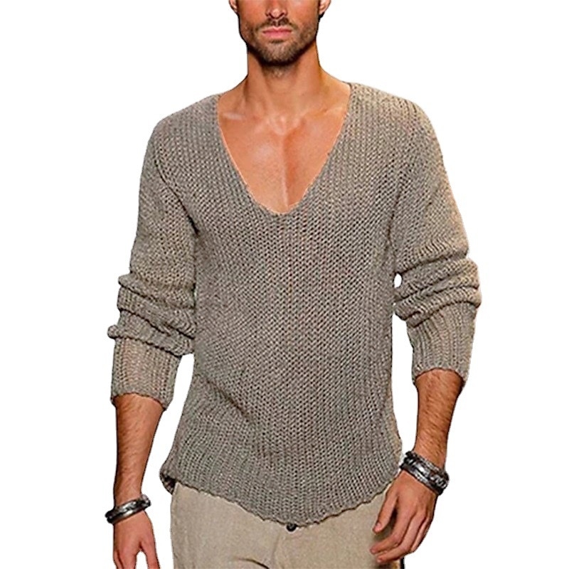 herren pullover pullover pullover rippstrick gestrickt v-ausschnitt alltagskleidung urlaub bekleidung bekleidung frühjahr & herbst grau 5xl 2025 - $32.99 –P5