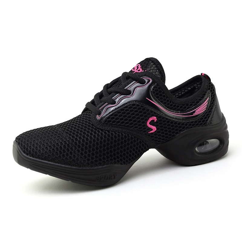 Schwarze Mesh-Tanz-Sneaker für Damen – atmungsaktive, leichte Jazzschuhe mit Luftpolstersohle für Zumba, Hip-Hop und Fitnesstraining 2025 - $29.99 –P1