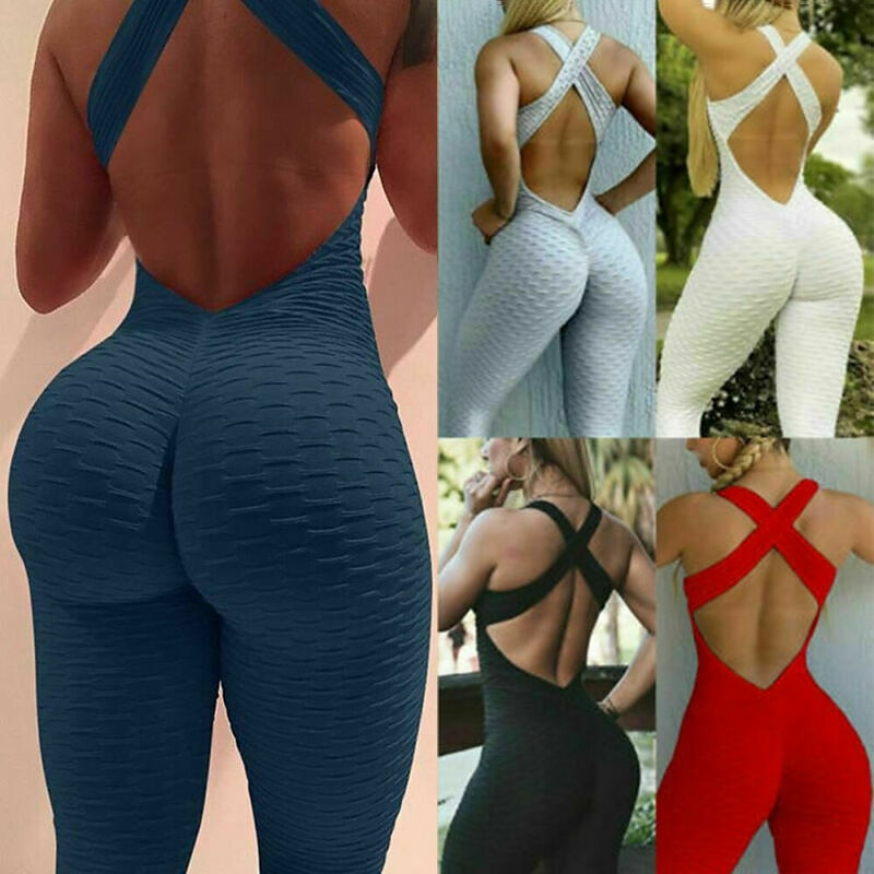 Women's Onesie Workout Sets Scrunch Butt Open Back Bodysuit Romper