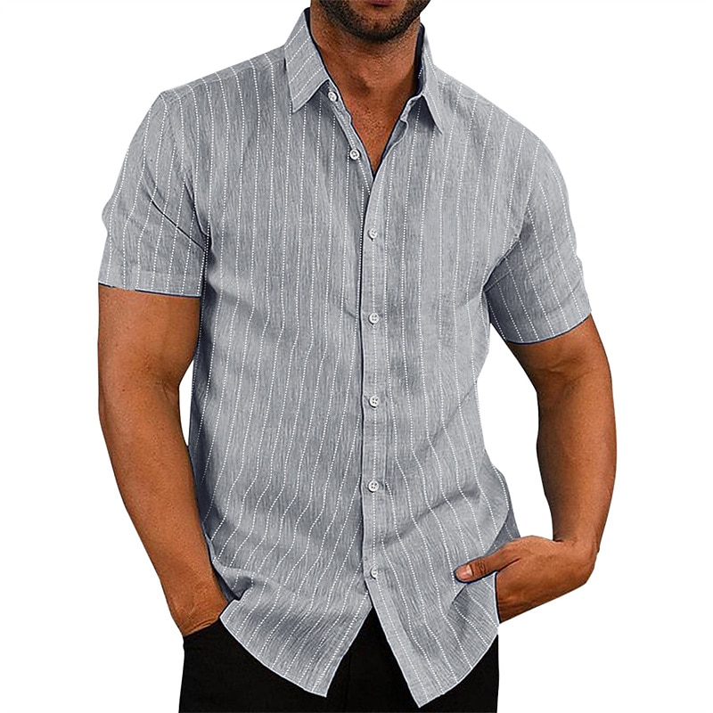 Men's Shirt Summer Shirt Button Up Shirt Striped Shirts Black Army Green Gray Light Blue Short Sleeve Striped Turndown Print Street Daily Button-Down Clothing Apparel Polyester Fashion Casual 2025 - $20.99 –P2