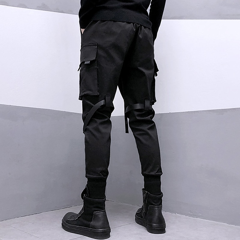 2026年 男性用 カーゴパンツ ズボン クロップドパンツ テックウェア バックルストラップ 平織り 履き心地よい 高通気性 アウトドア 日常 お出かけ ファッション ストリートファッション ブラック  コレクション – $29.99 –P3