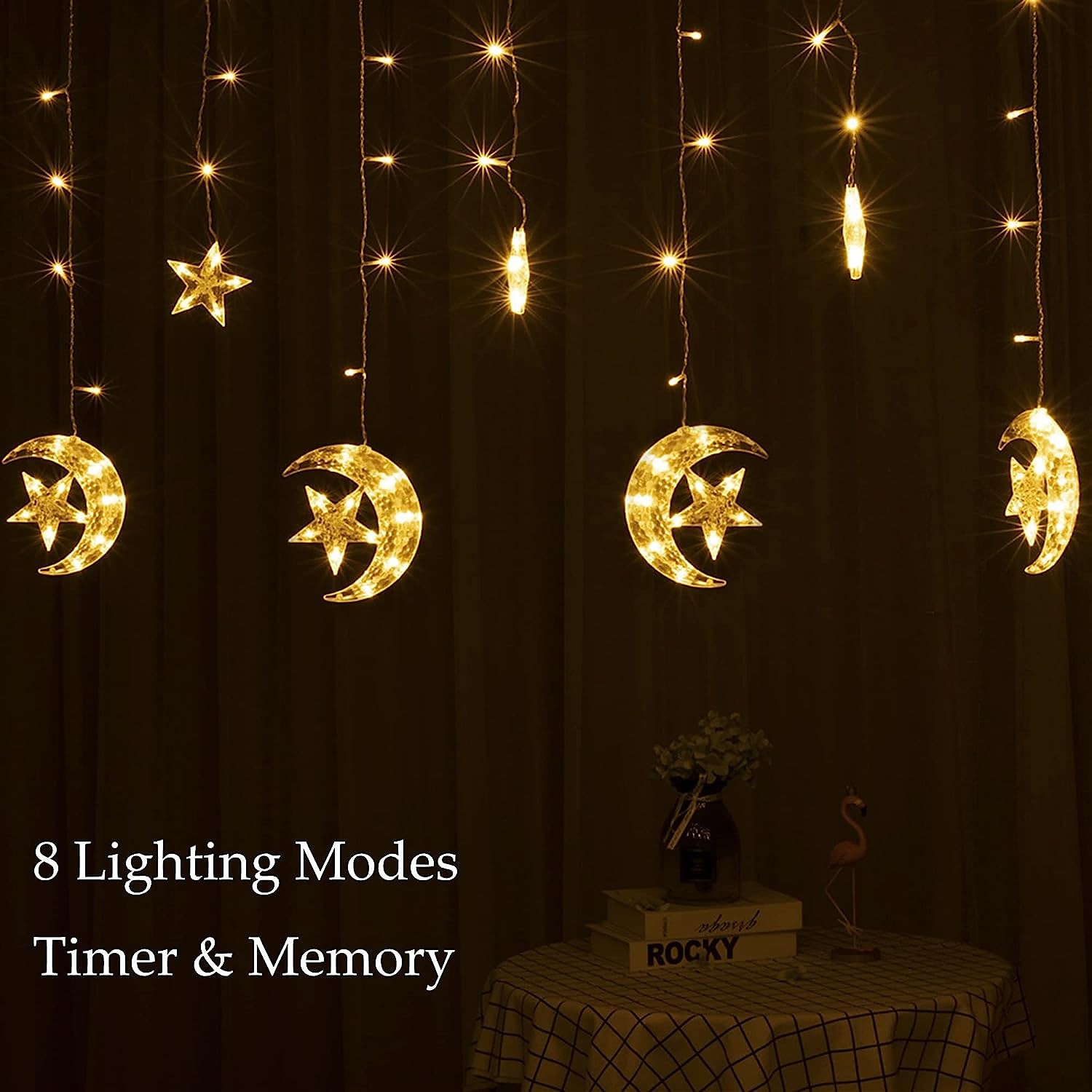 elegantní svatební hostina ramadán eid string lights - 12pcs moon &amp; hvězda, 2,5m led záclonová lampa, svatba &amp; festivalová dekorace, neonová lucerna pohádková světla pro svátek eid al-fitr 2025 - $26.99 –P2