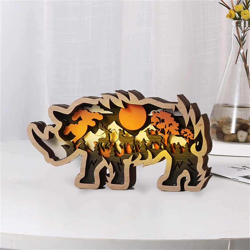 Деревянные украшения в виде животных, светодиодный светильник, 3d полая резьба, домашний декор, фигурки, ремесла, офисный стол, украшения для спальни, аксессуары 2025 - $21.99 –P10