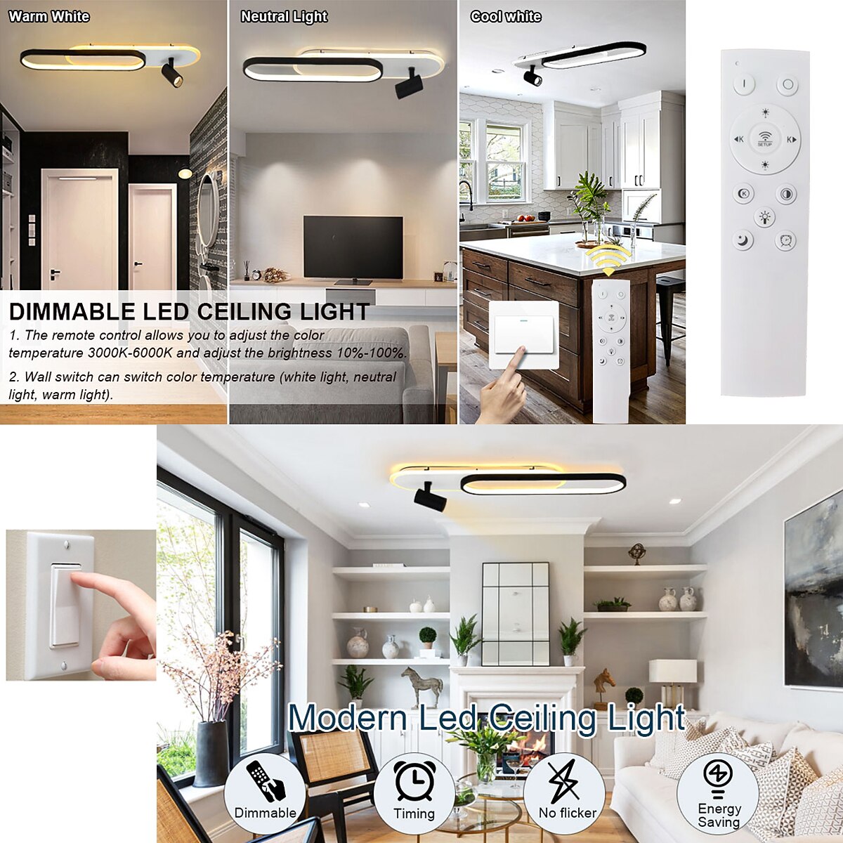 Modern LED Ceiling Lamp 1-2 Lamp Track Lamp Sotlight 80cm 100cm Geometric Ceiling Lamp Dimmable Remote Control Living Room Bedroom Kitchen Dining Room Lamp AC220V 2026 - $264.59 –P1