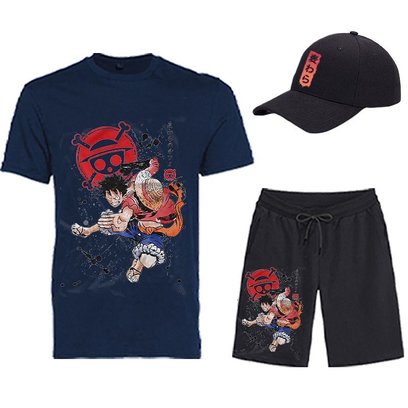 One Piece Apina D.Luffy T-paita Shortsit Lippalakki Painettu Kuvitettu Käyttötarkoitus Miesten Aikuisten Kuuma leimaus Rento / arki 2025 - $31.99 –P8