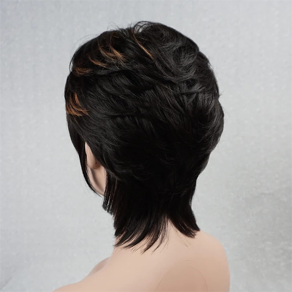 parrucca pixie cut per donne nere capelli umani vergini al 100% nessuno parrucche a strati frontali in pizzo con frangia capelli umani veri brasiliani parrucche pixie corte per donne nere uso del 2025 a $23.99 –P11