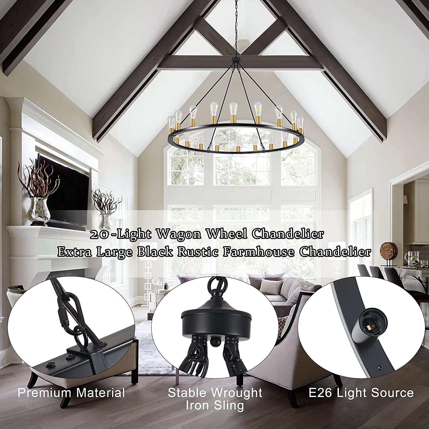 LED Chandelier Black on Wheels 20-Light Large Round Rustic Countryside Chandelier Industrial Light Fixture for Dining Room Living Room Kitchen Island Foyer Hallway 2025 - $453.89 –P9